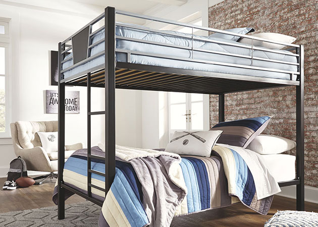 Dinsmore Black/Gray Twin Bunk Bed w/Ladder